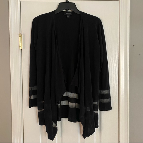 AB Studio Black Waterfall Draped Cardigan Mesh Hem Detail Small Sweater - Picture 1 of 11